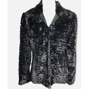 JM Collection Womens Black Faux Fur Jacket Medium